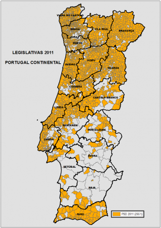 Freguesias onde o PPD/PSD foi o partido mais votado em 2011.